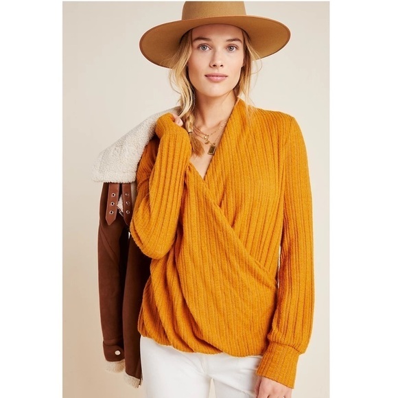 Anthropologie Maeve Rafela Hacci Surplice Long Sleeve Boho-Western Blouse Size S - Picture 1 of 10
